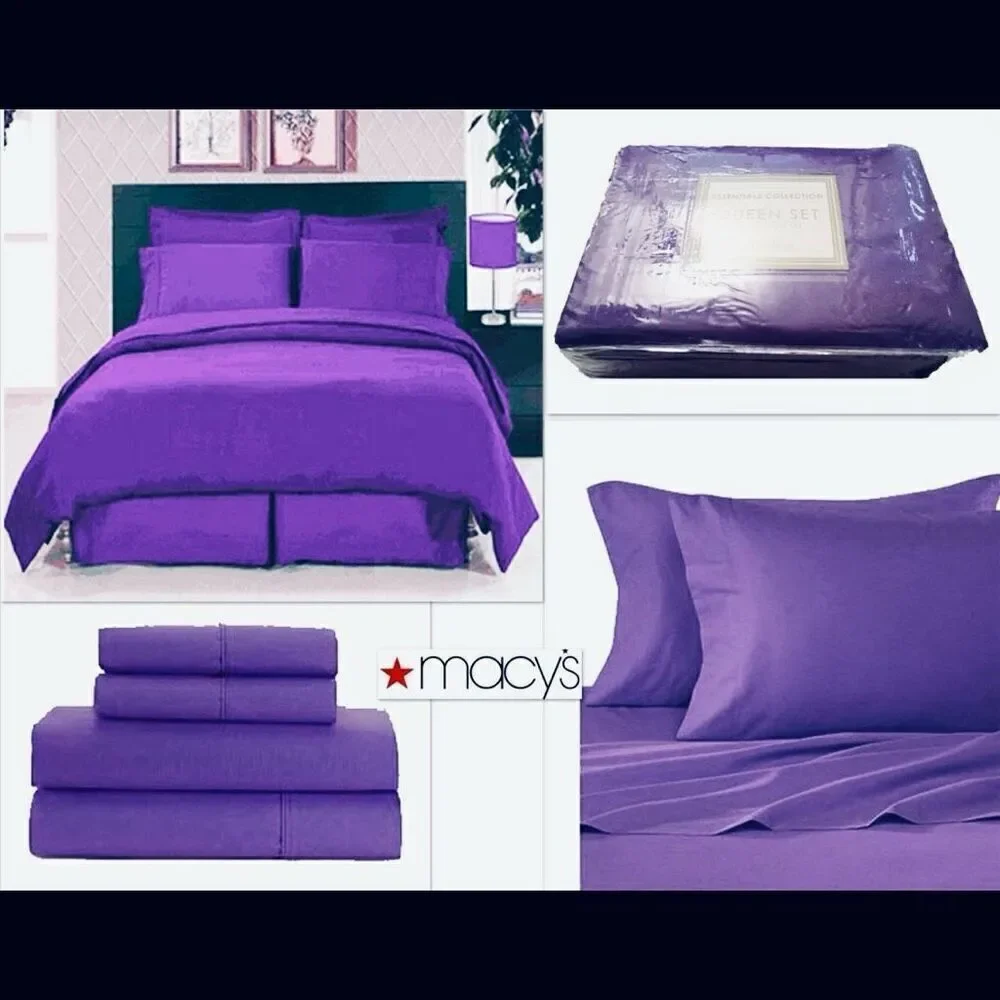 NWT Vintage Essential Collection Purple California King 4Pc microfiber Sheet Set